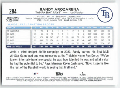 2024 Topps #284 Randy Arozarena Tampa Bay Rays 1273