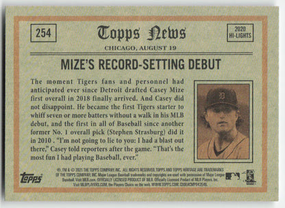 2021 Topps Heritage #254 Casey Mize Detroit Tigers 1275