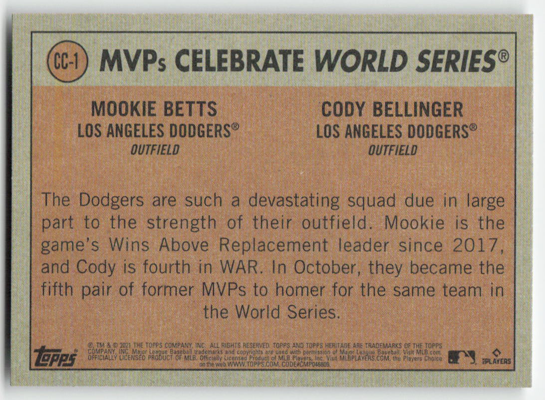 2021 Topps Heritage #CC-1 Betts / Bellinger Combo Cards Los Angeles Dodgers 1280