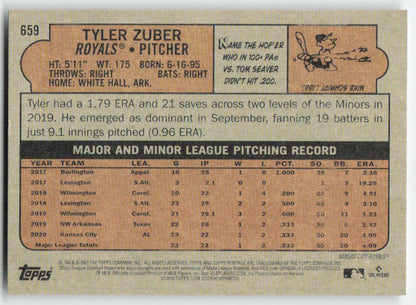 2021 Topps Heritage #659 Tyler Zuber Kansas City Royals Rookie 1281