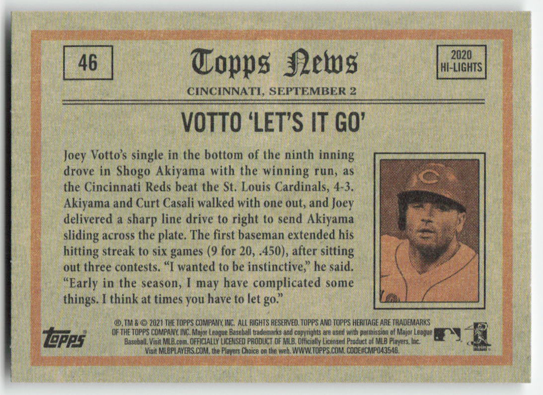 2021 Topps Heritage #46 Joey Votto Cincinnati Reds 1285