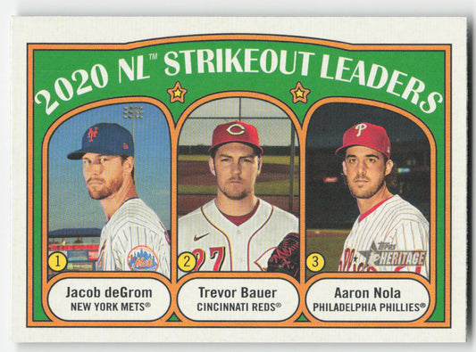 2021 Topps Heritage #95 2020 NL Strikeout Leaders (deGrom / Bauer / Nola) 1286