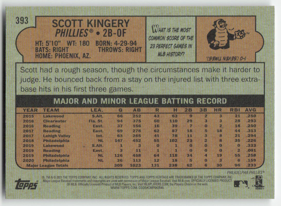 2021 Topps Heritage #393 Scott Kingery Philadelphia Phillies 1291