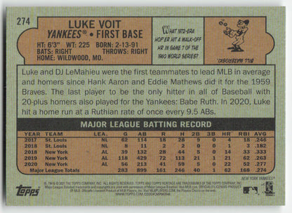 2021 Topps Heritage #274 Luke Voit New York Yankees 1292