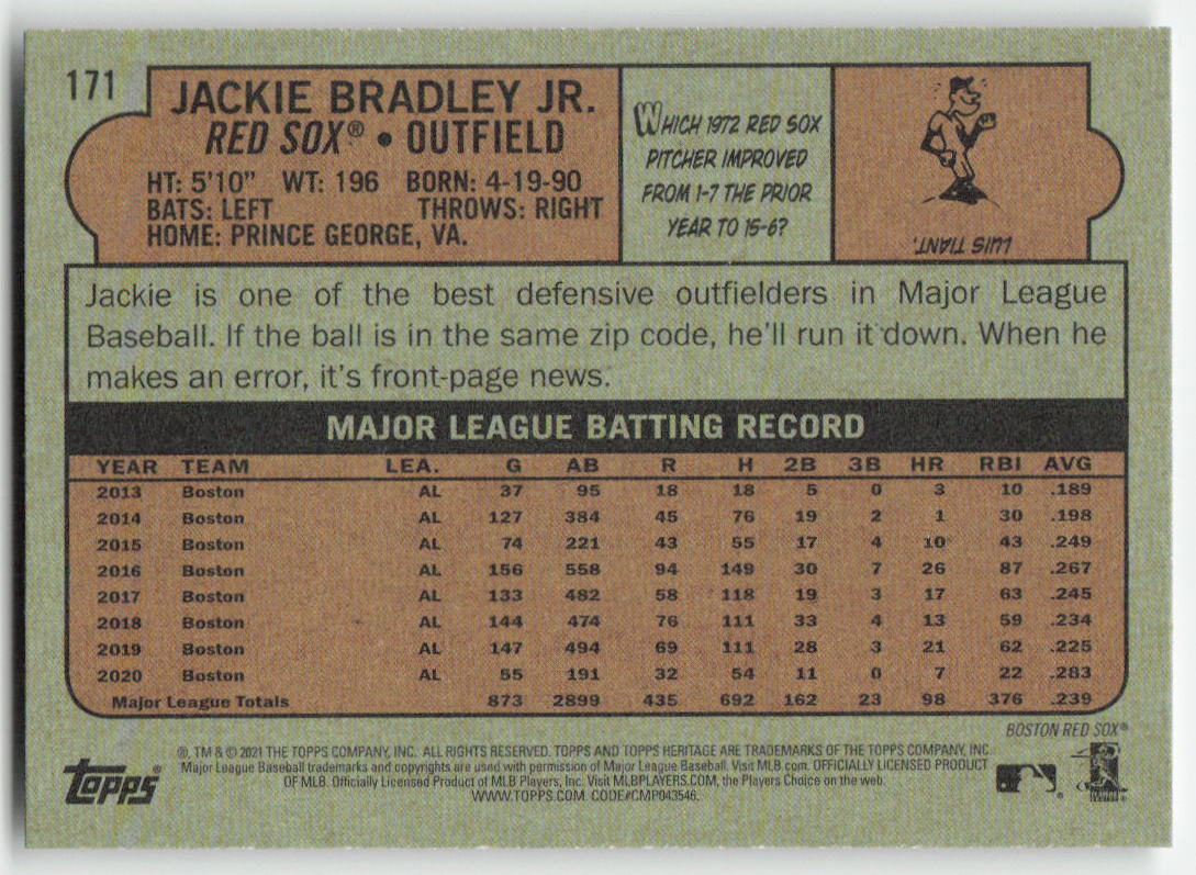 2021 Topps Heritage #171 Jackie Bradley Jr. Boston Red Sox 1296