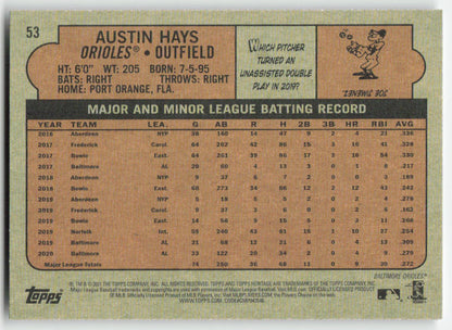 2021 Topps Heritage #53 Austin Hays Baltimore Orioles 1300