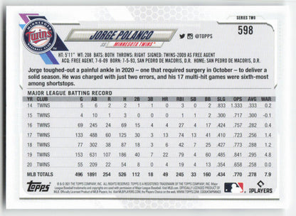 2021 Topps #598 Jorge Polanco Minnesota Twins 1302