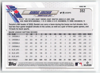 2021 Topps #352 Randal Grichuk Toronto Blue Jays 1307
