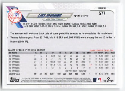 2021 Topps #577 Luis Severino New York Yankees 1313