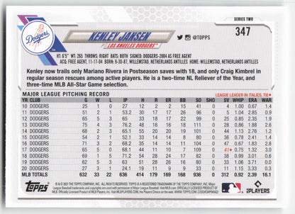 2021 Topps #347 Kenley Jansen Los Angeles Dodgers 1315