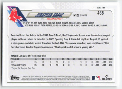 2021 Topps #468a Jonathan Arauz Boston Red Sox Rookie 1319
