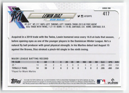 2021 Topps #417 Lewin Diaz Miami Marlins Rookie 1320
