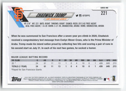 2021 Topps #221 Chadwick Tromp San Francisco Giants Rookie 1321