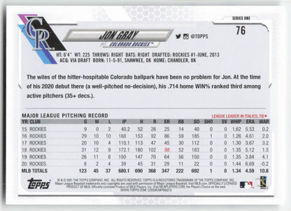 2021 Topps #76 Jon Gray Colorado Rockies 1322