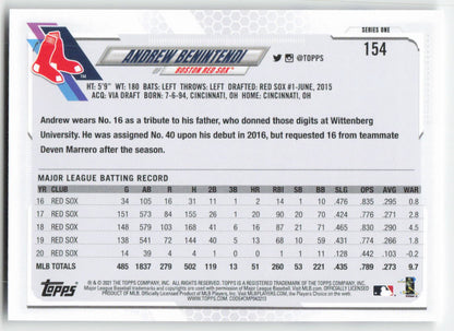 2021 Topps #154 Andrew Benintendi Boston Red Sox 1323