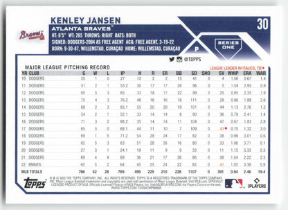 2023 Topps #30 Kenley Jansen Atlanta Braves 1338