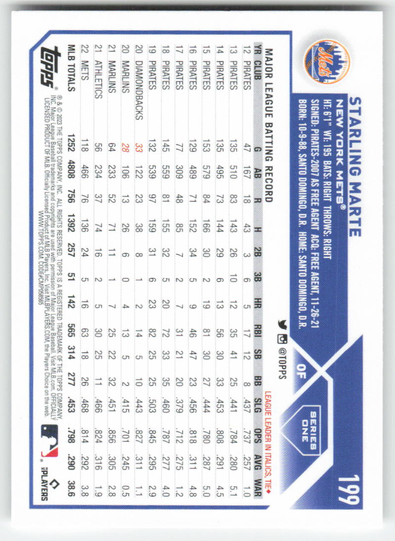2023 Topps #199 Starling Marte New York Mets 1339