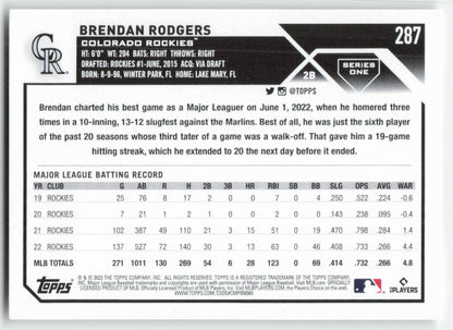 2023 Topps #287 Brendan Rodgers Colorado Rockies 1344