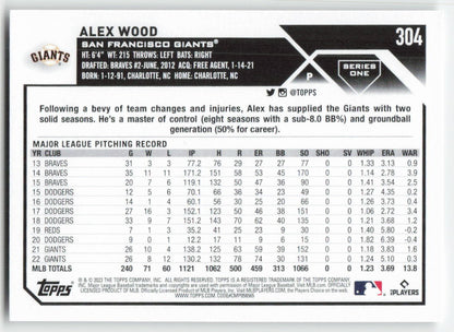 2023 Topps #304 Alex Wood San Francisco Giants 1345