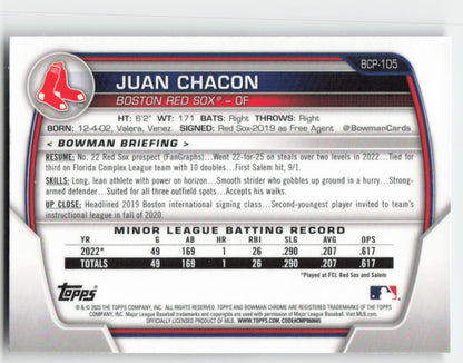 2023 Bowman #BCP-105 Juan Chacon Chrome Prospects Boston Red Sox 1353