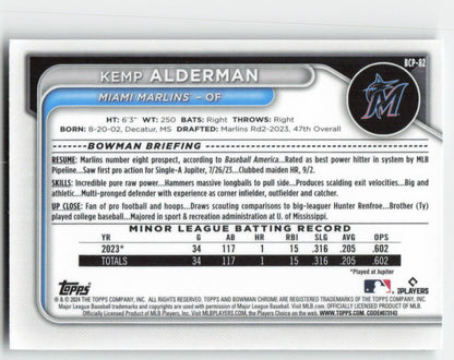 2024 Bowman #BCP-82 Kemp Alderman Chrome Prospects Miami Marlins 1355