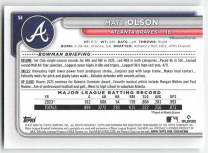 2024 Bowman #54 Matt Olson Atlanta Braves 1356