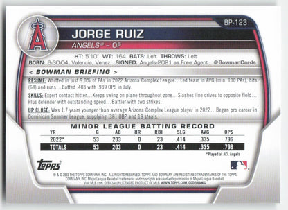 2023 Bowman #BP-123 Jorge Ruiz Prospects Los Angeles Angels 1365