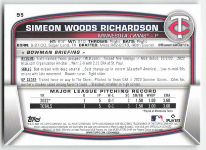 2023 Bowman #95 Simeon Woods Richardson Minnesota Twins Rookie 1369