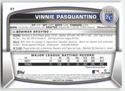 2023 Bowman #37 Vinnie Pasquantino Kansas City Royals Rookie 1370