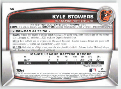2023 Bowman #56 Kyle Stowers Baltimore Orioles Rookie 1371