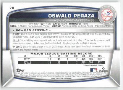 2023 Bowman #70 Oswald Peraza New York Yankees Rookie 1373