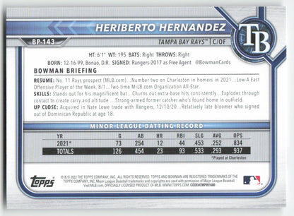 2022 Bowman #BP-143 Heriberto Hernandez Prospects Tampa Bay Rays 1377
