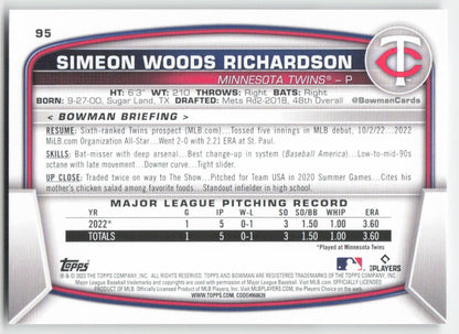 2023 Bowman #95 Simeon Woods Richardson Minnesota Twins Rookie 1385