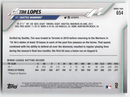 2020 Topps #654 Tim Lopes Seattle Mariners Rookie 1391