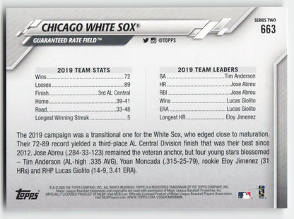 2020 Topps #663 Chicago White Sox Team Card 1397