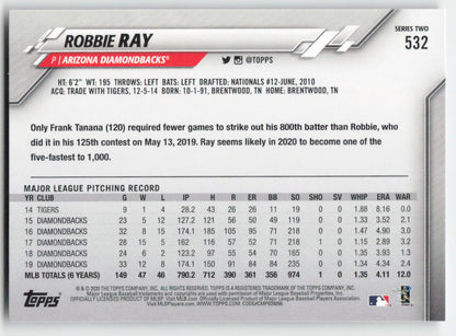 2020 Topps #532 Robbie Ray Arizona Diamondbacks 1398