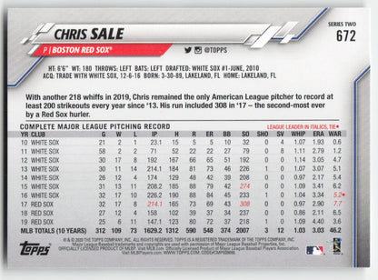 2020 Topps #672 Chris Sale Boston Red Sox 1399