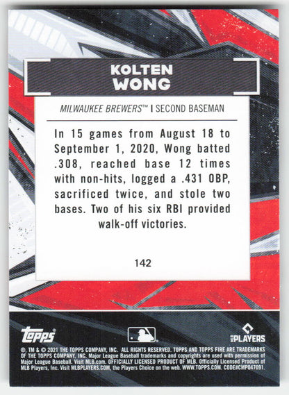 2021 Topps Fire #142 Kolten Wong Milwaukee Brewers 1400