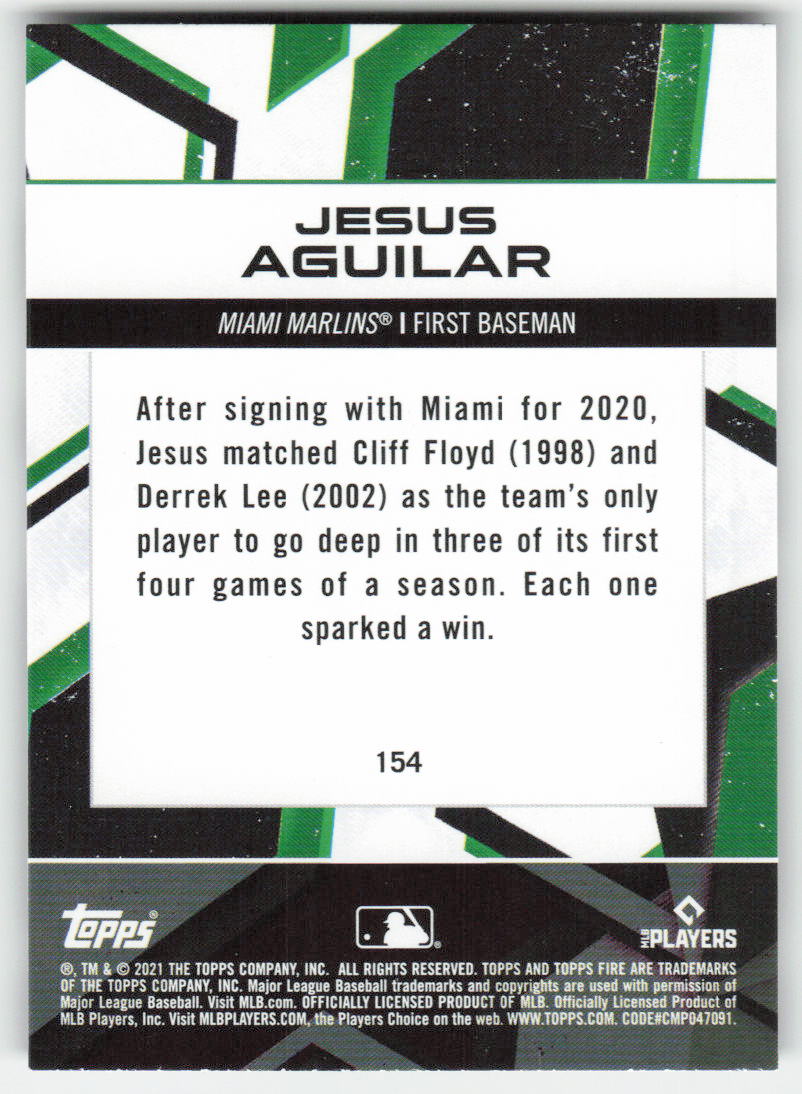 2021 Topps Fire #154 Jesus Aguilar Miami Marlins 1401