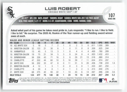 2022 Topps #107 Luis Robert Chicago White Sox 1410