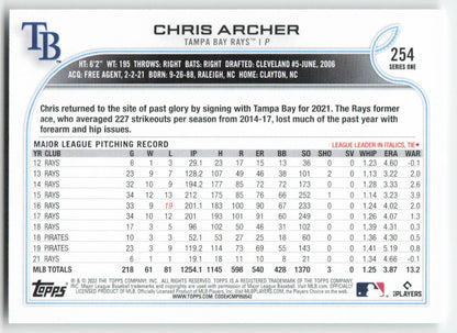 2022 Topps #254 Chris Archer Tampa Bay Rays 1412