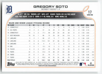 2022 Topps #17 Gregory Soto Detroit Tigers 1413