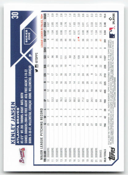 2023 Topps #30 Kenley Jansen Atlanta Braves 1417