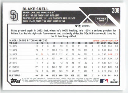 2023 Topps #208 Blake Snell San Diego Padres 1421