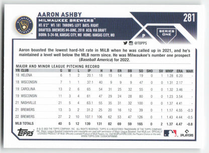 2023 Topps #281 Aaron Ashby Milwaukee Brewers 1424