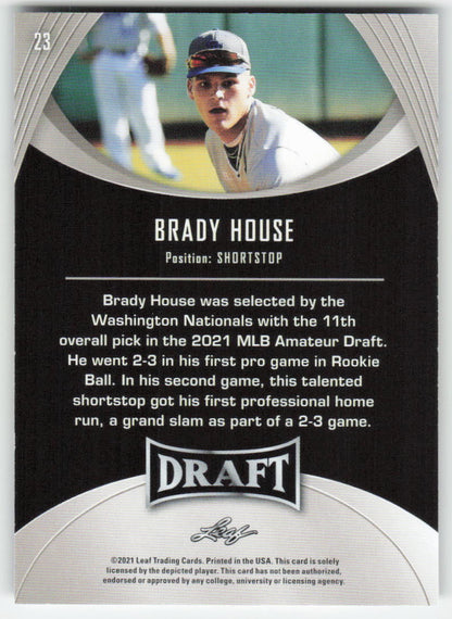 2021 Leaf Draft #23 Brady House Washington Nationals 1432