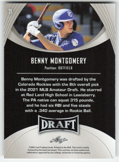 2021 Leaf Draft #21 Benny Montgomery Colorado Rockies 1433