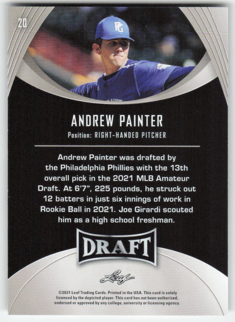 2021 Leaf Draft #20 Andrew Painter Philadelphia Phillies 1434