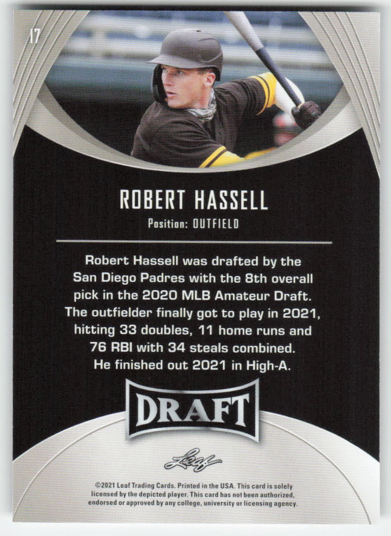2021 Leaf Draft #17 Robert Hassell San Diego Padres 1436