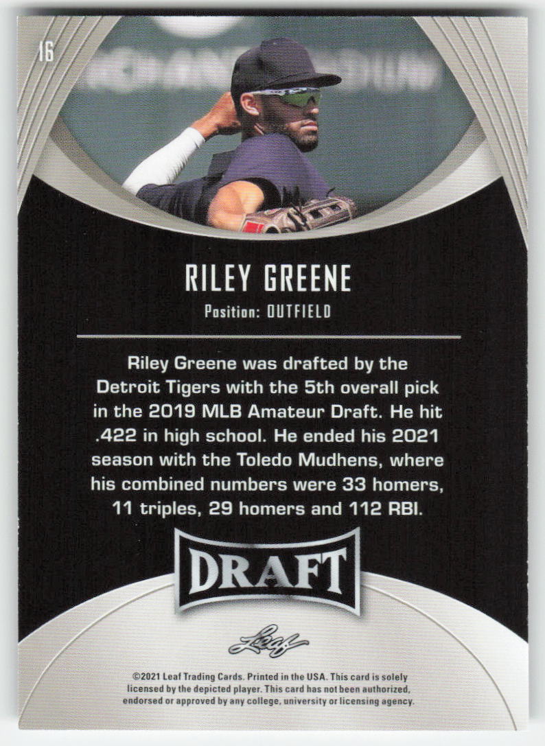 2021 Leaf Draft #16 Riley Greene Detroit Tigers 1437